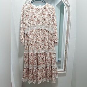 Floral Long Sleeve Dress with Lace Detail